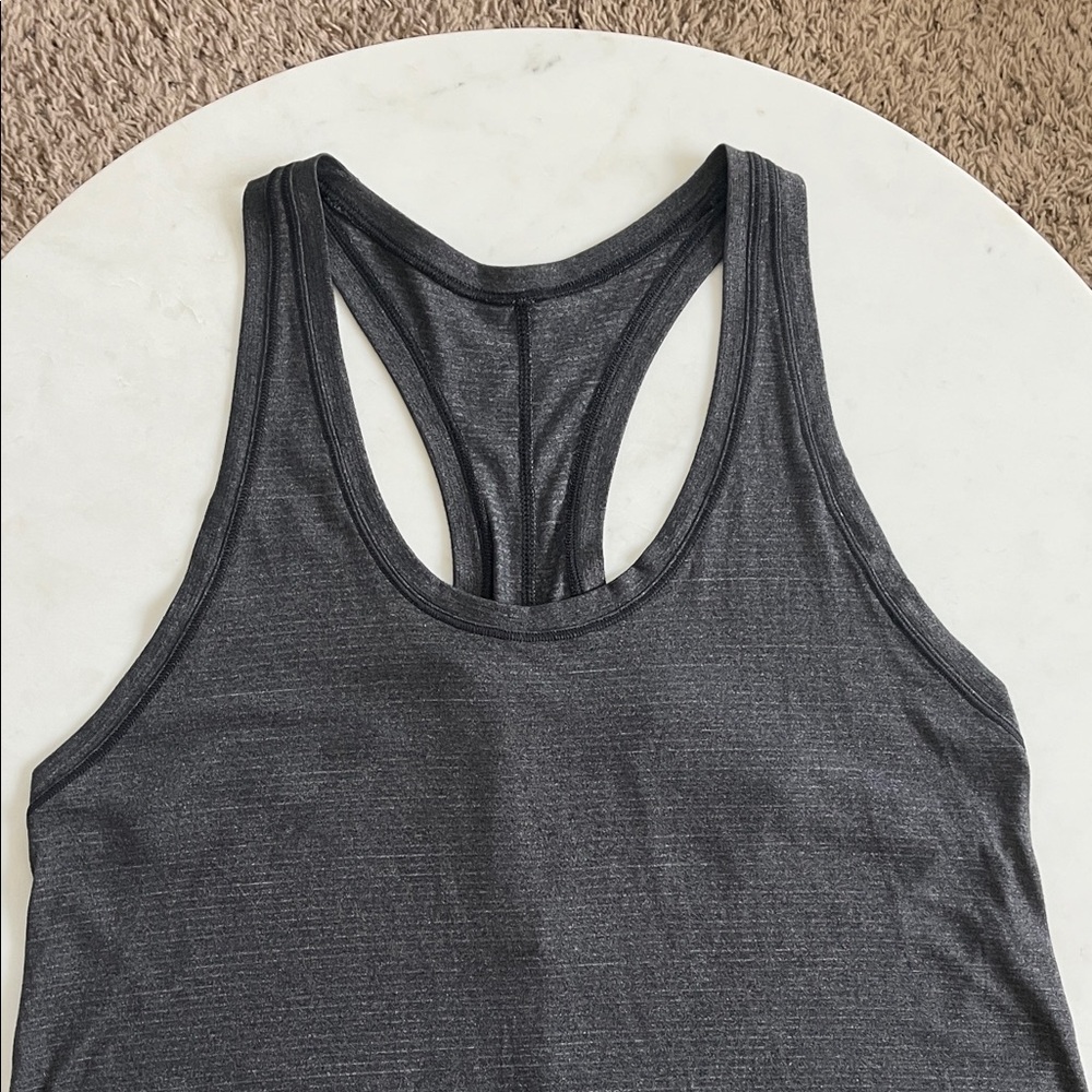 Lululemon Athletica Tank Top Size 8 Charcoal Striped Racerback Split Back - Picture 2 of 11